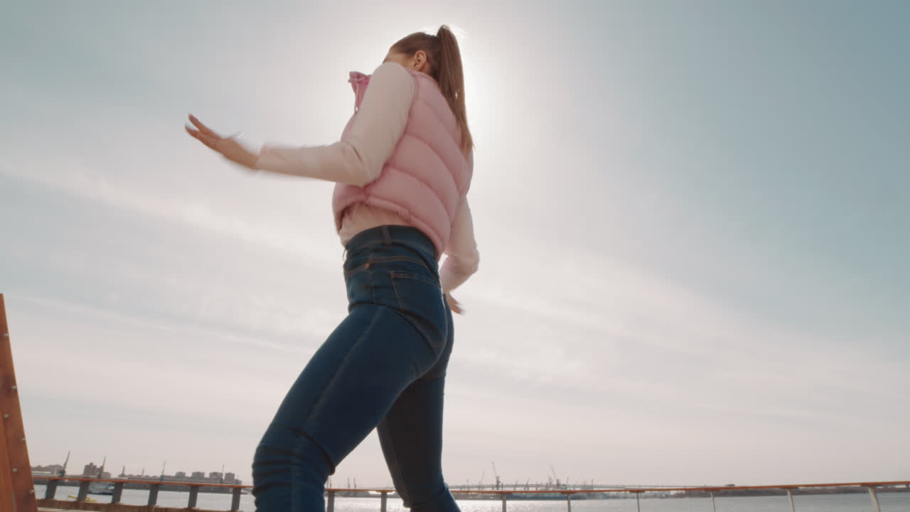 Caucasian Woman Dancing Outdoors