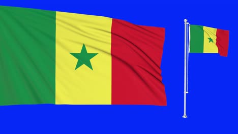 green screen senegal two flags waving senegalese flagpole animation 3d chroma key