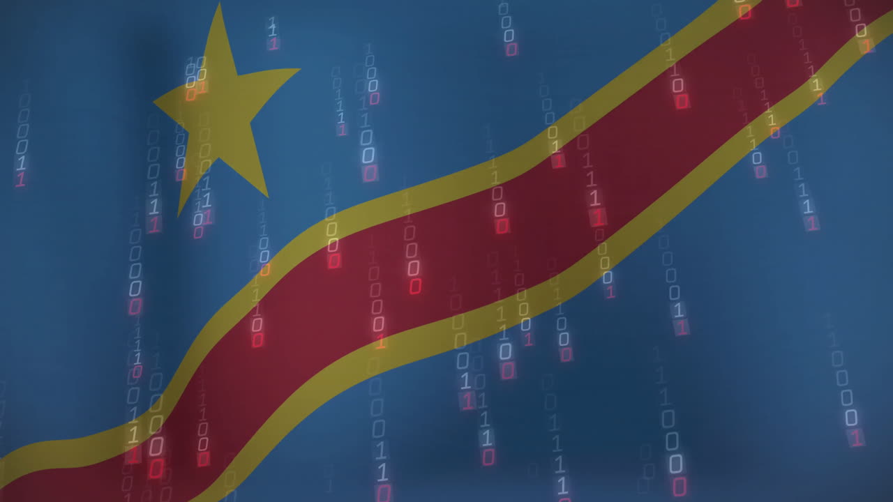 Democratic Republic of Congo flag with binary code animation overlay
