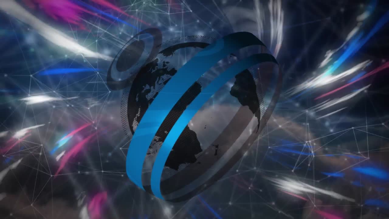 Animazione di globo, connessioni, luci e circuito integrato nello spazio digitale