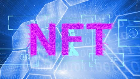 animación de iconos de personas sobre texto nft y procesamiento de datos
