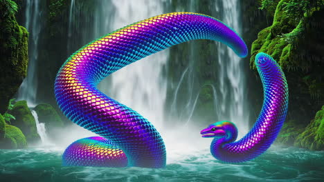 rainbow serpent in a waterfall