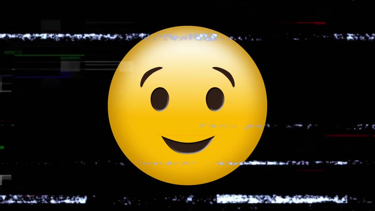 Animation of smile emoji icon over noises on screen