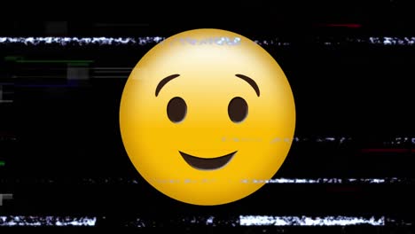 Animation-of-smile-emoji-icon-over-noises-on-screen
