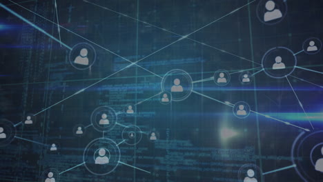 animación de la red de conexiones con iconos sobre el procesamiento de datos sobre fondo negro