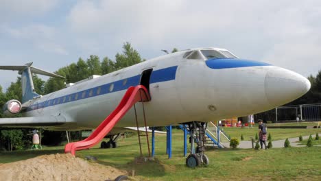 the tupolev-134a aircraft model at daytime in kashubian park of giants, strysza buda, poland