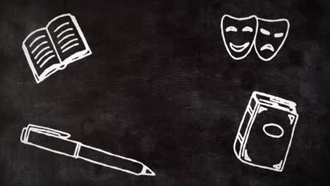 animación de pictogramas de teatro blancos sobre un fondo negro