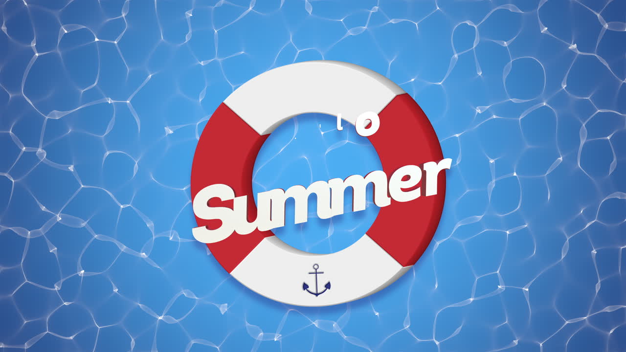 hola verano con salvavidas y gaviotas en la piscina de agua