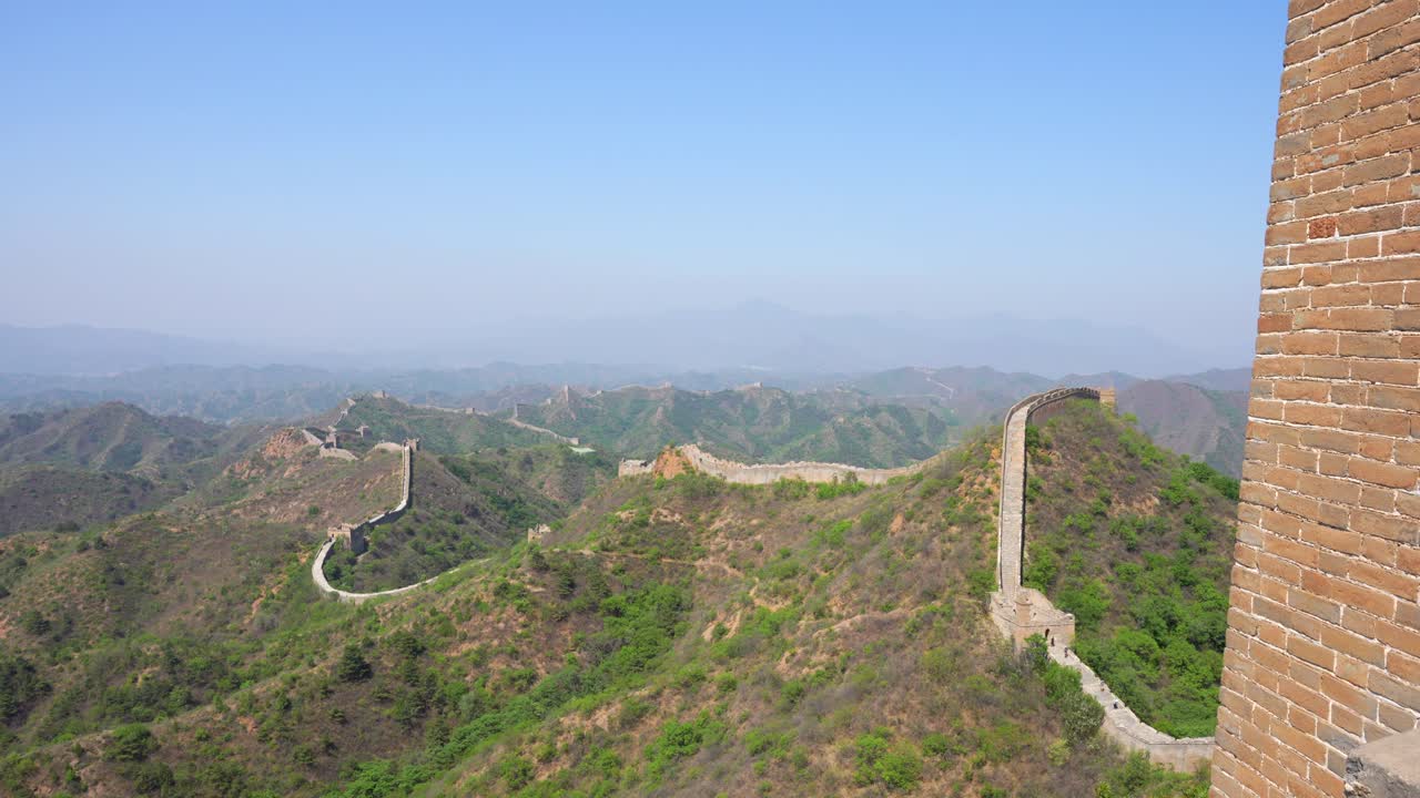 Endless Great Wall of China in the Jinshanling section. Panning left shot