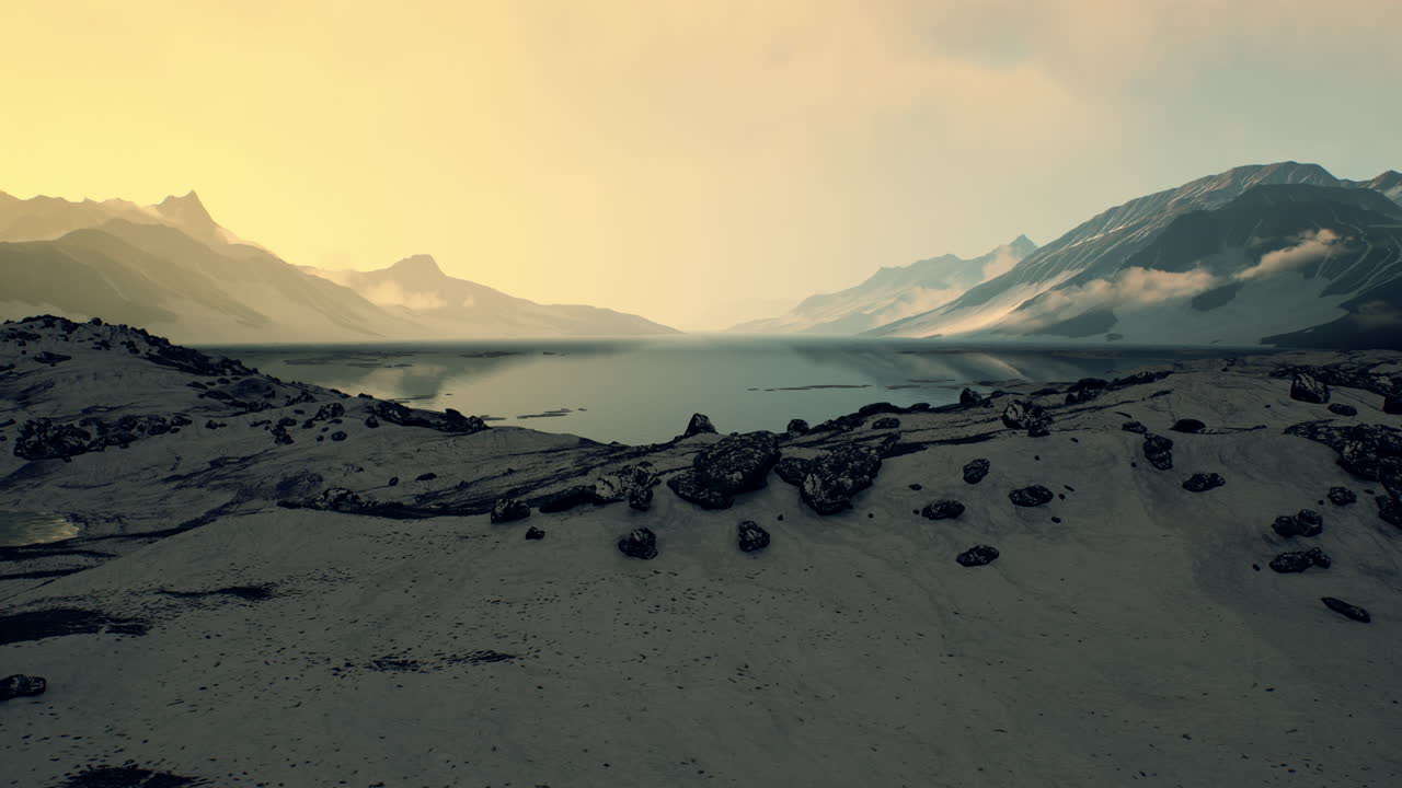 el atardecer en el golfo de los acantilados del océano ártico iluminado por el atardecer