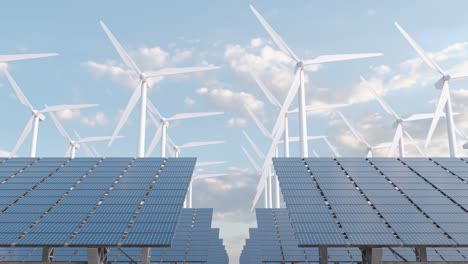 wind turbines and solar panels. 3d loop render