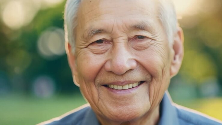 Close-up portrait of a happy senior Asian man