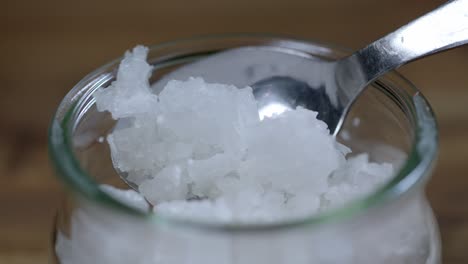 close-up of coarse sea salt in a jar