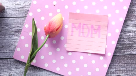 mother's day gift with tulips and note