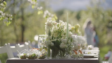 finger buffet in blooming garden romantic feast in nature in springtime or summer meals and flowers