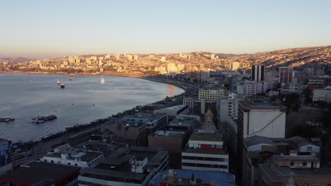 panoramic aerial view of valparaiso city and beach - chile