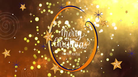 merry christmas and happy new year text animation over festive golden background