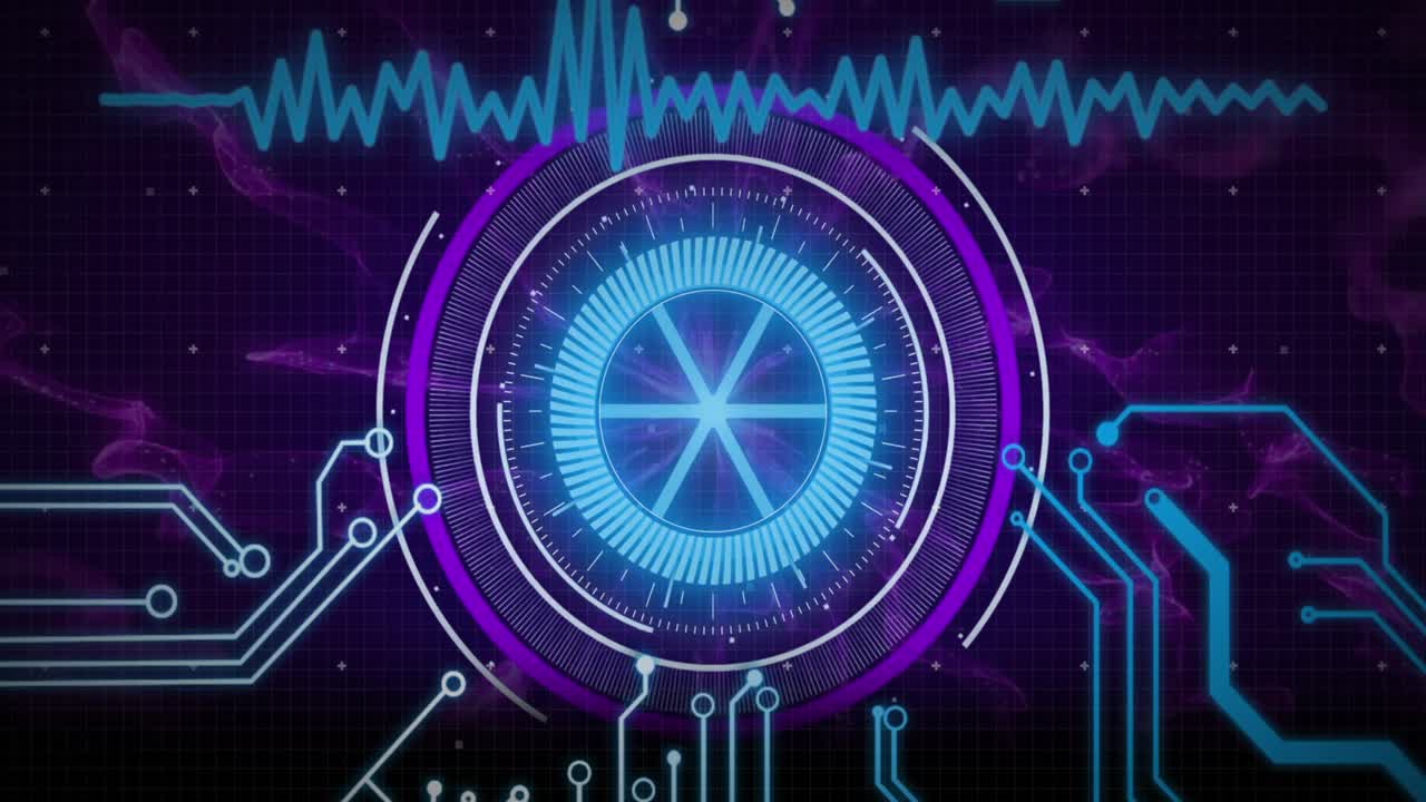 컴퓨터 회로판을 통해 스 ⁇  스캐닝과 데이터 처리의 애니메이션