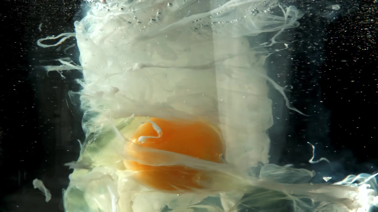 Slow Motion Close-up of an Egg Poaching in Water
