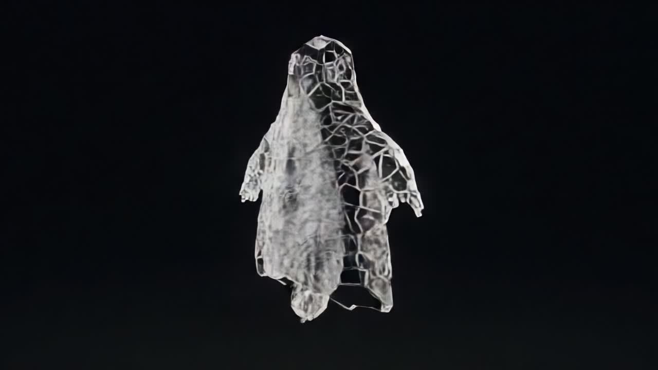 A Captivating Visual Journey Through Transformation: Exploring the Ethereal Figure of a Ghostly Apparition Shimmering with Intricate Details and Reflective Surfaces