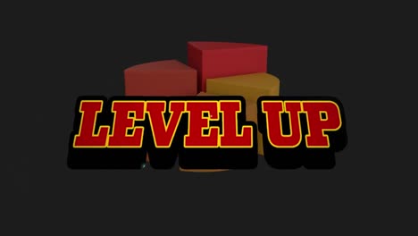 animation of level up text banner against pie graph against black background