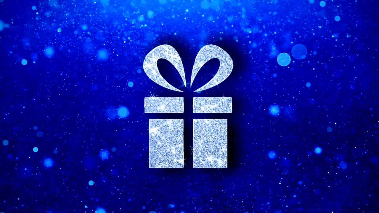 caja de regalos de cinta roja presente icono parpadeante brillo brillantes partículas de brillo.