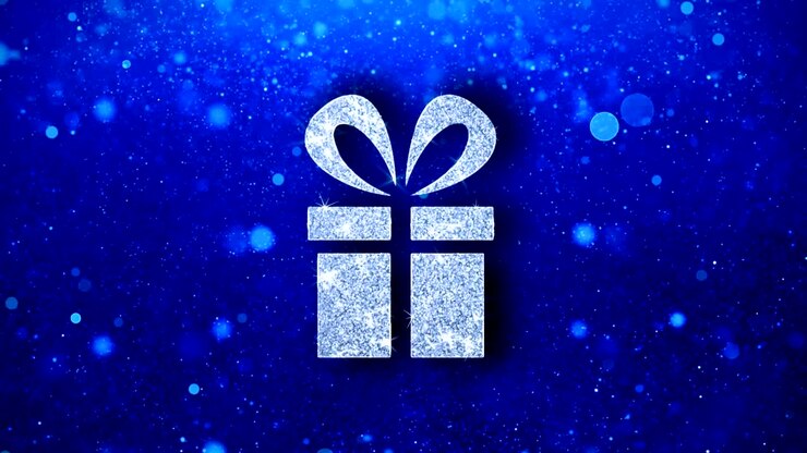 Red Ribbon Gift Box Present Icon Blinking Glitter Glowing Shine Particles.