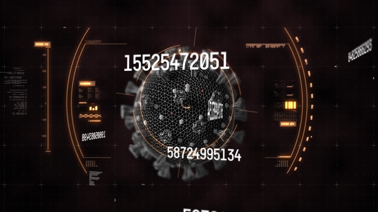 애니메이션 숫자와 covid-19 세포 이미지는 팬데 개념을 묘사합니다.