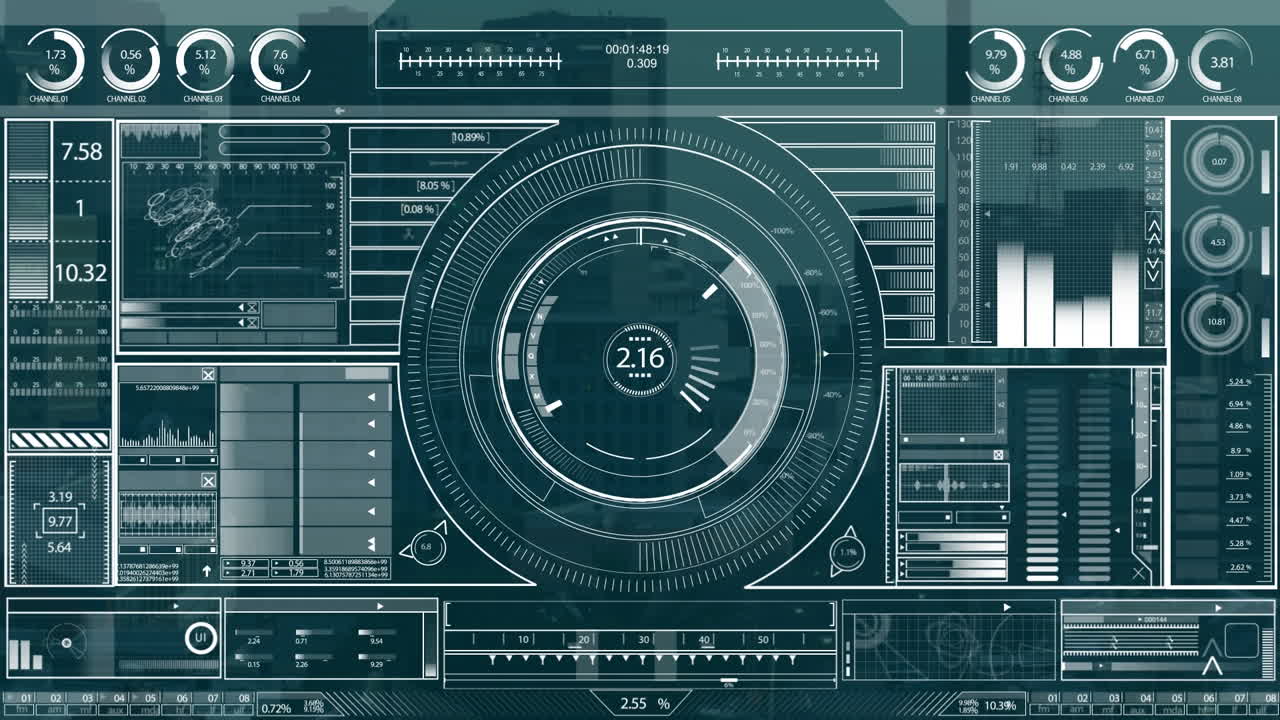 Animation of data processing over cityscape