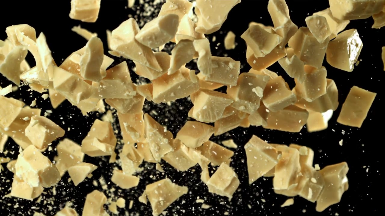 White Chocolate Chunks Flying in Super Slow Motion