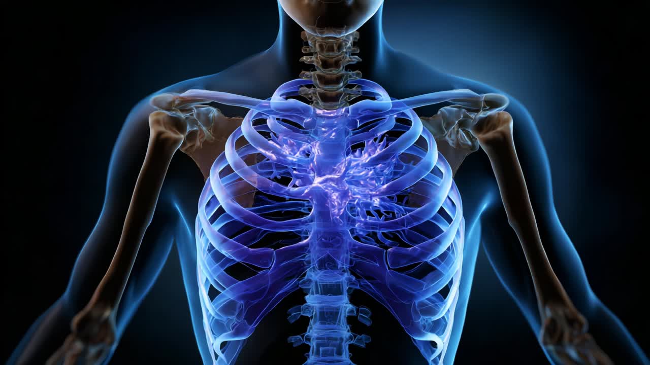 Intricate Visualization of the Human Chest Anatomy: Exploring the Structural Details of the Rib Cage, Lungs, and Heart Through Advanced Imaging Techniques and Artistic Representation