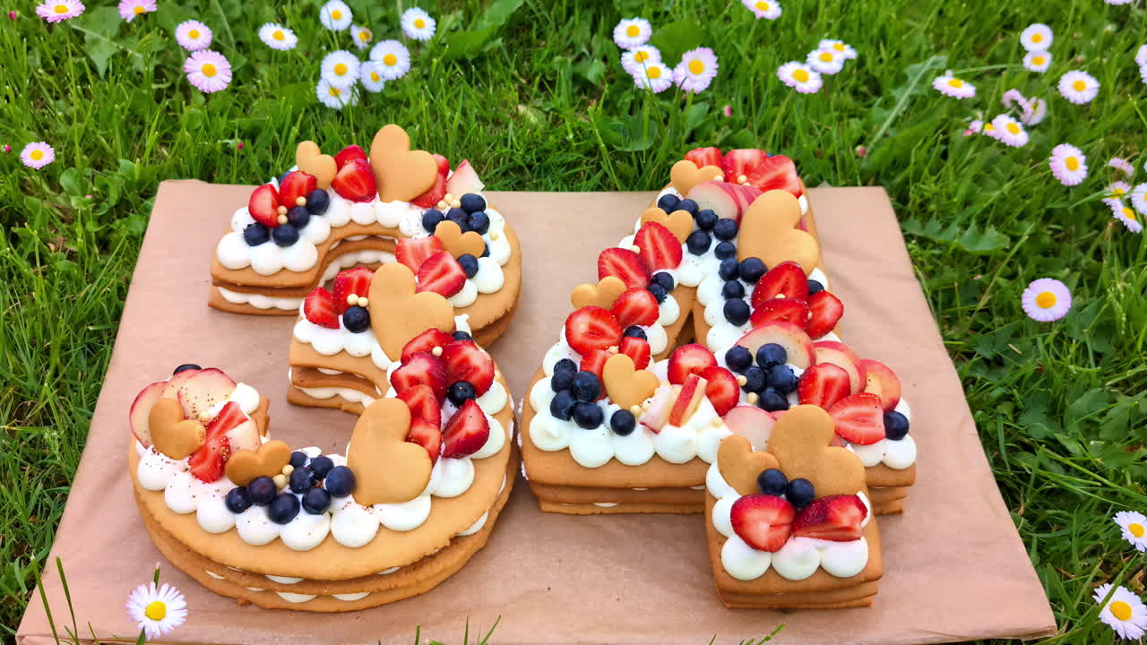 Fruit and berry cake for a 34-year birthday and anniversary party