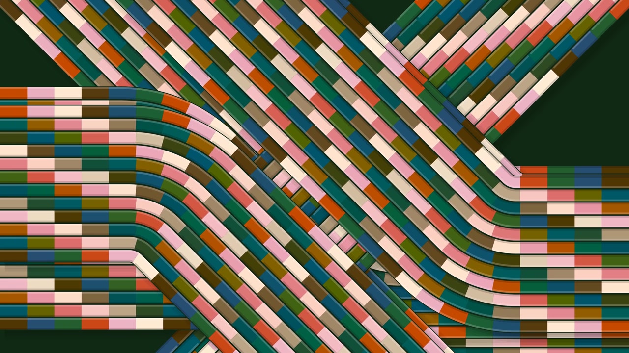 Un vivace motivo astratto presenta bande segmentate colorate che scorrono e si intersecano, creando uno sfondo animato dinamico e perfettamente ripetibile