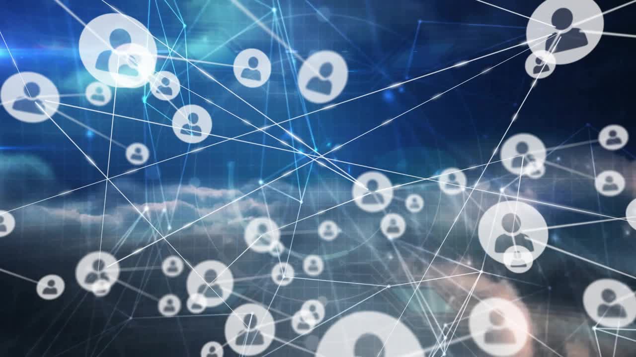 Central token pulsing sparking nodes spawning links forming hubs growing network showing cloud mesh