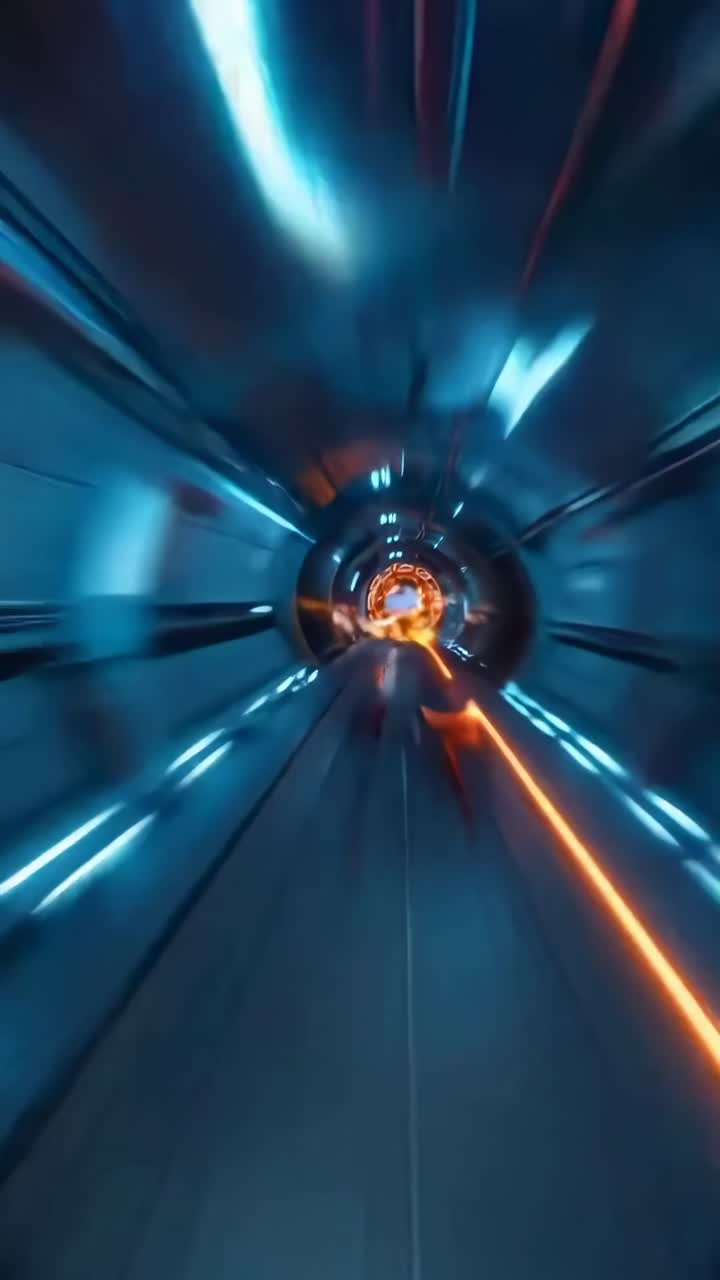 Video di un tunnel futuristico con vista in prima persona, illuminazione dinamica ed effetto motion blur