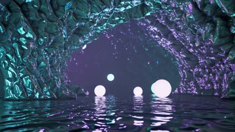 abstract neon cave with spheres