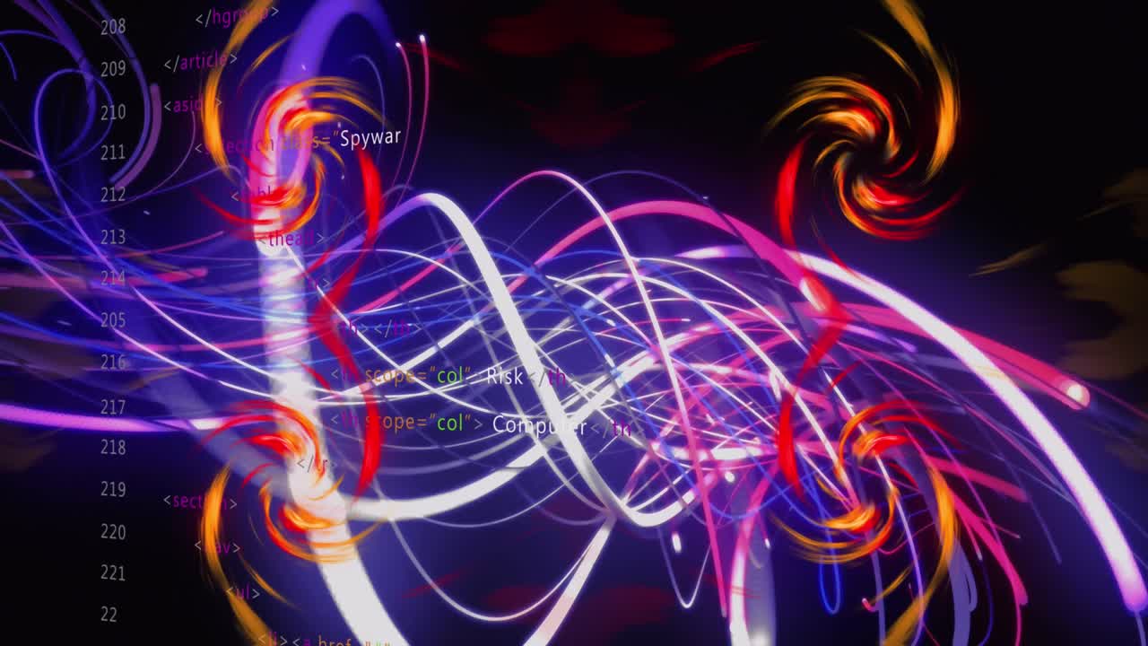 animación del procesamiento de datos sobre formas de neón