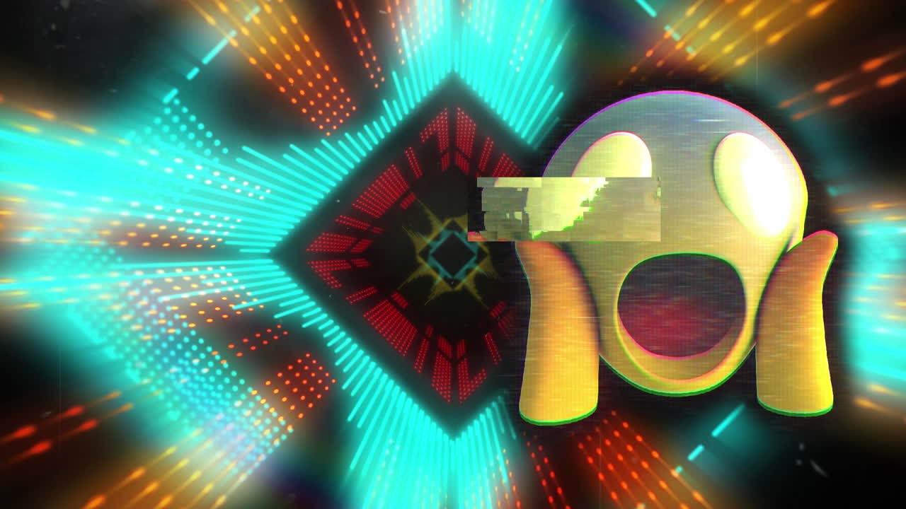 디지털 터널 위의 이모지 아이콘의 애니메이션