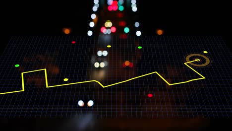 navigation map line scheme over grid network against night city traffic