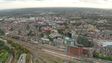 Dolly-back-aerial-shot-revealing-Watford-junction-from-Watford-town