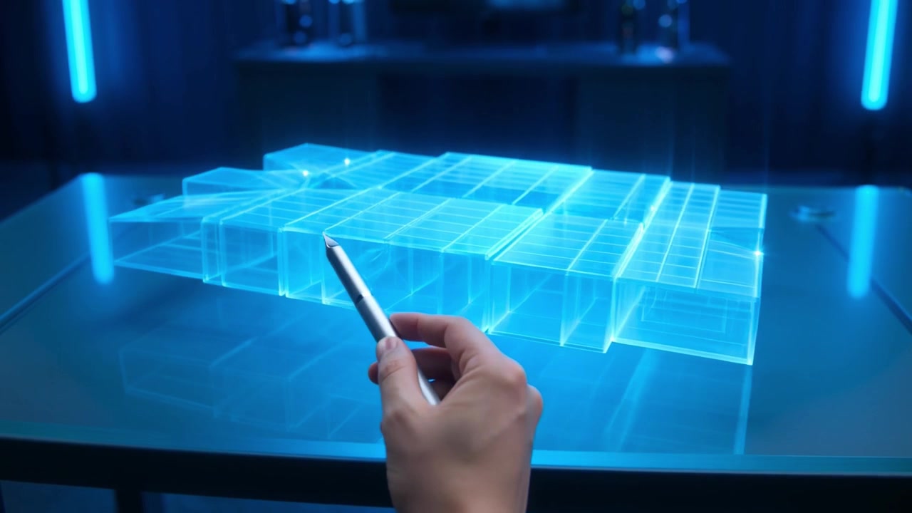 Hand Interacting with Futuristic Holographic 3D Building Model using Stylus