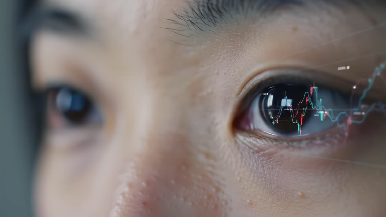 Innovative Technology Reveals Data Visualization Reflected in a Person's Eye During Digital Analysis Session