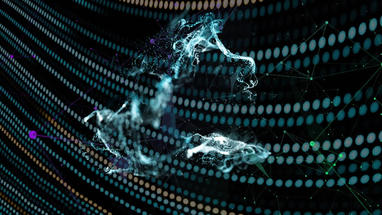 Animation of smoke and light trails on dark background