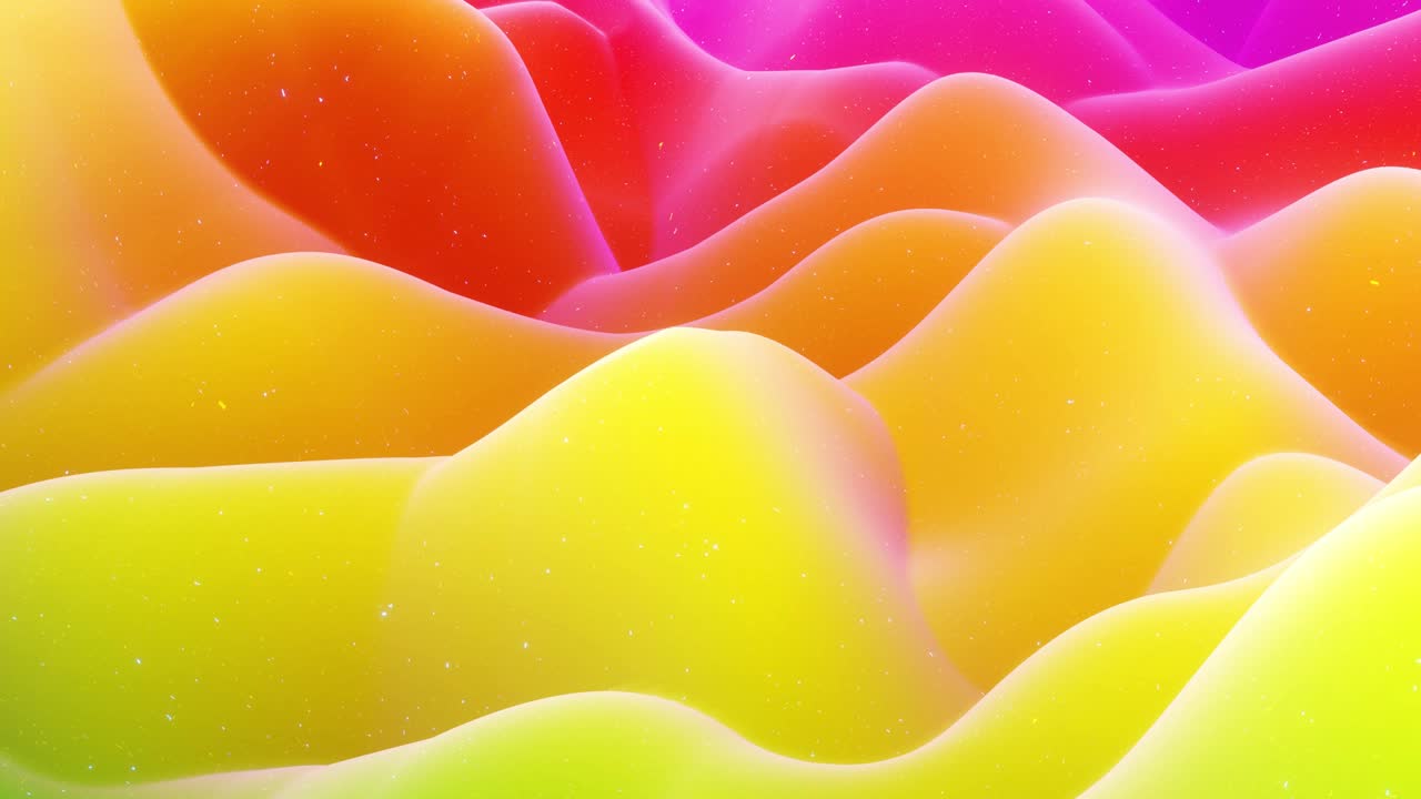 hermosa superficie abstracta 3d con extrusión o desplazamiento de ondas se transforman en bucle. gradiente arco iris. material mate suave como dulzura o mermelada con ligero brillo interno, brilla en la superficie de morphing.
