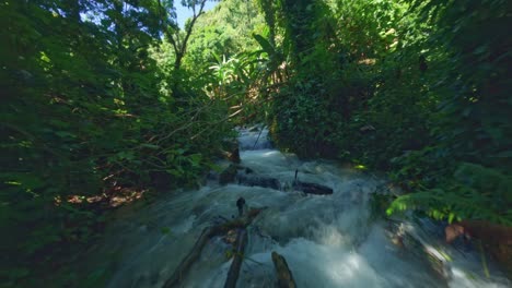 aerial fpv drone perspective of villa miriam private residence with swimming pools and natural waterfalls, san rafael , province of barahona in dominican republic