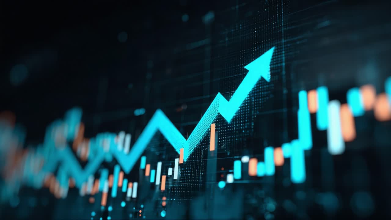 Dynamic Financial Growth: A Visual Representation of Ascending Trends in Data Analytics and Market Performance Indicated by a Bright Ascending Graph