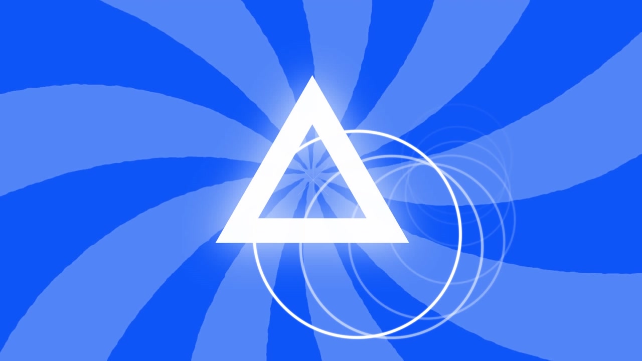 Animation of triangles and circles over blue stripes