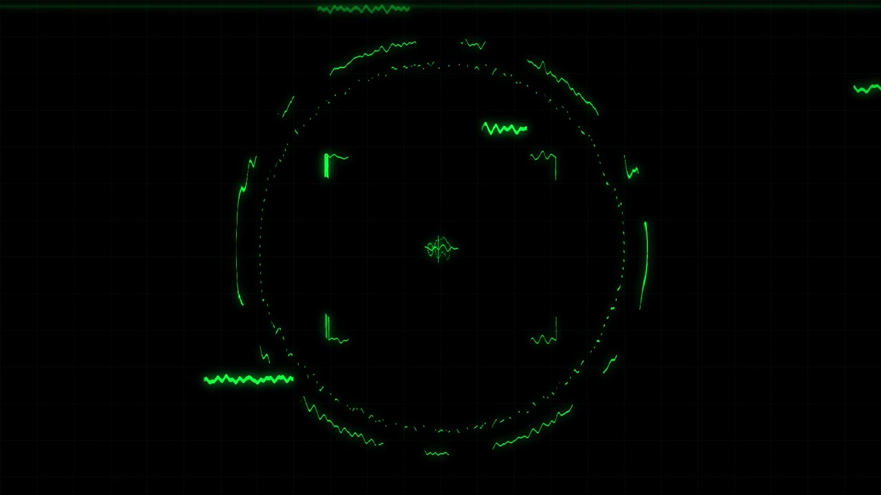 Digital Green Radar Interface Scanning on Dark Grid Background