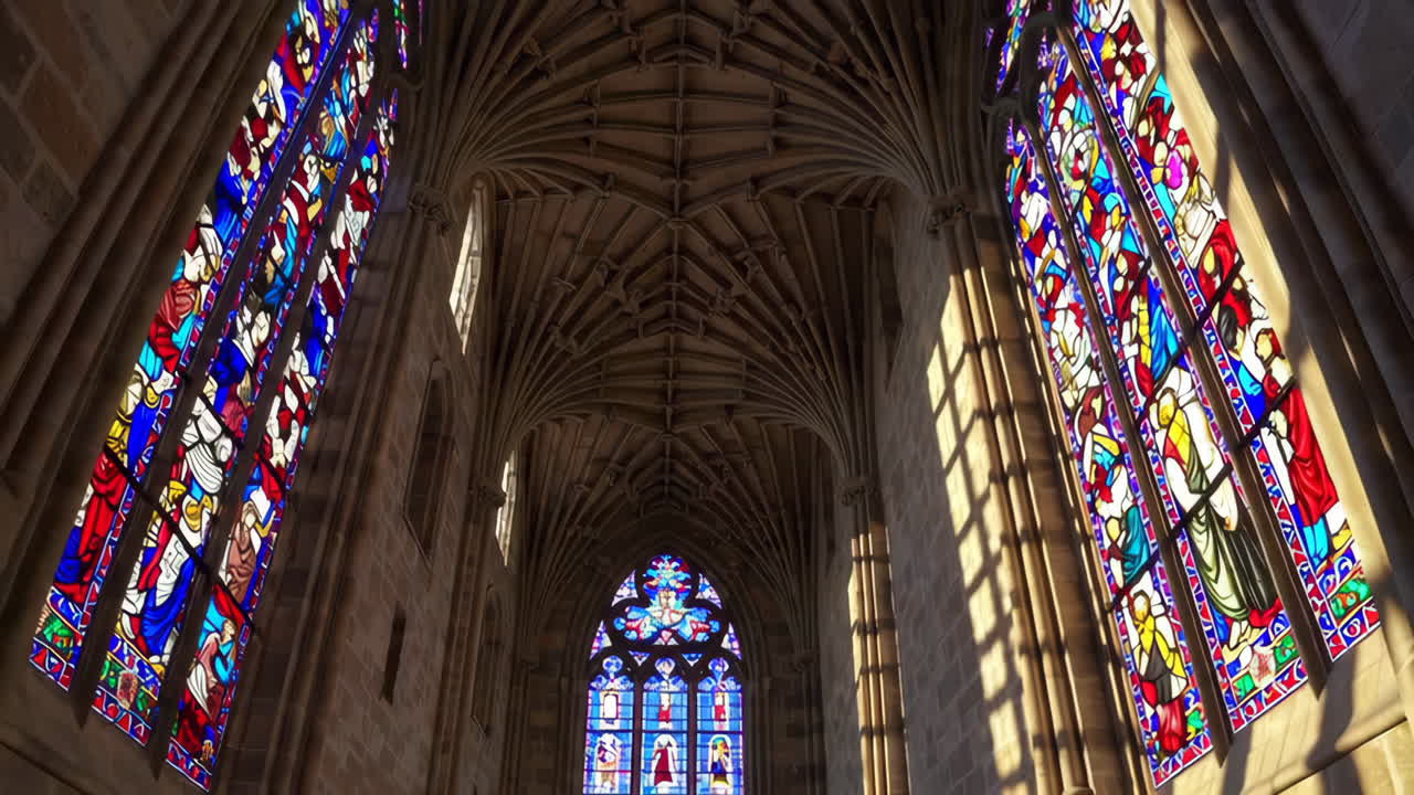 Interior of a Gothic Chapel with Stained Glass Windows