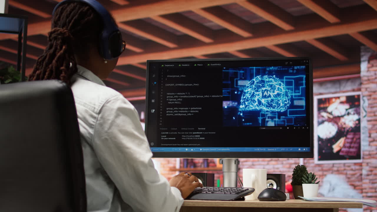 Admin doing maintenance on artificial intelligence, listening music